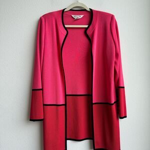 Misook Woman Size 1X Colorful Maximalist Art To Wear Pink Color Block Cardigan